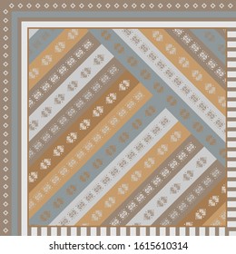 Geometric silk scarf pattern with ethnic element