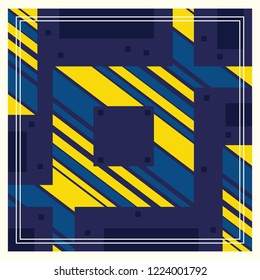 Geometric silk scarf with square shape on yellow and blue