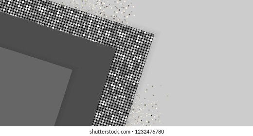 Geometric silver, black and gray background. Abstract 3d background with paper cut layers. Vector design element for banners, posters, covers.