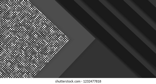 Geometric silver, black and gray background. Abstract 3d background with paper cut layers. Vector design element for banners, posters, covers.
