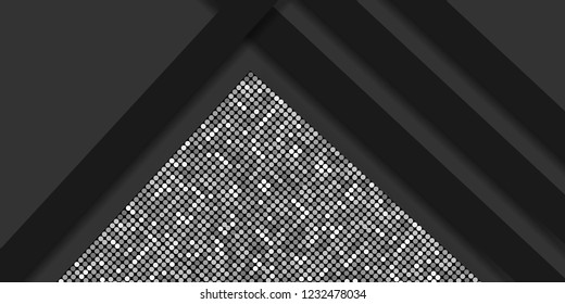 Geometric silver, black and gray background. Abstract 3d background with paper cut layers. Vector design element for banners, posters, covers.