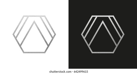 Geometric Silver Hexagon Logo Shape. Vector Icon.