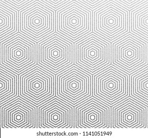 Geometric silver honeycomb hexagon pattern. Vector foil texture background with abstract glittery lines pattern on white