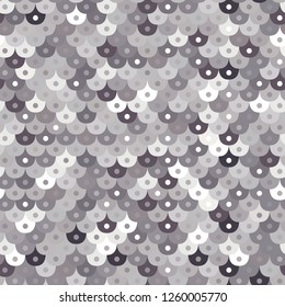 Geometric silver scales background with sequins, dot, vector illustration, seamless pattern, retro style.