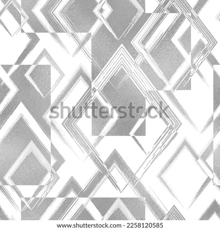 Geometric silver seamless pattern. Repeating abstract rhombus background. Repeated geometry line for designs prints. Foil effect rhomb. Repeat geo lattice. Graphic modern cubes. Vector illustration