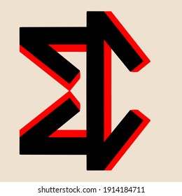 Geometric simbol monochrome. National element, ancient magic red and black symbol. Vector ornament isolated on pink background. Ethno simbol, template tradition amulet for you logo.