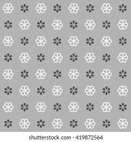 Geometric simple abstract flowers seamless pattern. Gray background. Vector illustration. It is possible to recolor.