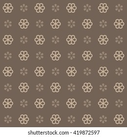 Geometric simple abstract flowers seamless pattern. Brown background. Vector illustration. It is possible to recolor.