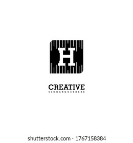 geometric simple black square H logo letter creative design concept.
