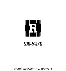 geometric simple black square R logo letter creative design concept.