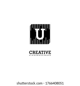 geometric simple black square U logo letter creative design concept.