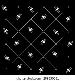 Geometric simple black and white minimal pattern, space, rocket, shuttle, spaceship