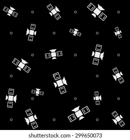 Geometric simple black and white minimal pattern, space, rocket, shuttle, spaceship