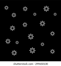 Geometric simple black and white minimal pattern, space, sun, solar system with orbits