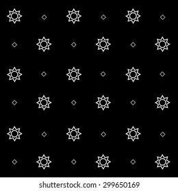 Geometric simple black and white minimal pattern, space, sun, solar system with orbits