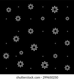 Geometric simple black and white minimal pattern, space, sun, solar system with orbits