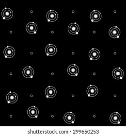 Geometric simple black and white minimal pattern, space, sun, solar system with orbits