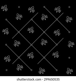 Geometric simple black and white minimal pattern, space, rocket, shuttle, spaceship