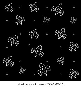 Geometric simple black and white minimal pattern, space, rocket, shuttle, spaceship