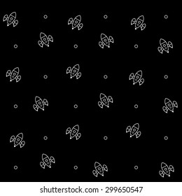 Geometric simple black and white minimal pattern, space, rocket, shuttle, spaceship