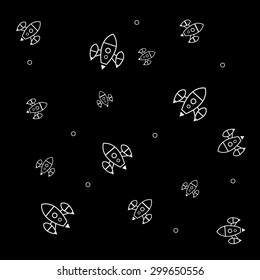 Geometric simple black and white minimal pattern, space, rocket, shuttle, spaceship