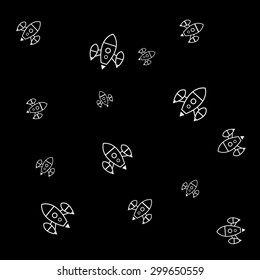 Geometric simple black and white minimal pattern, space, rocket, shuttle, spaceship