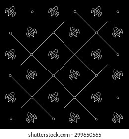 Geometric simple black and white minimal pattern, space, rocket, shuttle, spaceship