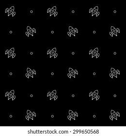 Geometric simple black and white minimal pattern, space, rocket, shuttle, spaceship