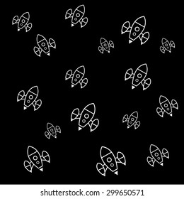 Geometric simple black and white minimal pattern, space, rocket, shuttle, spaceship