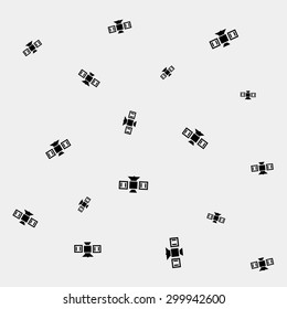 Geometric simple black and white minimal pattern, space, rocket, shuttle, spaceship