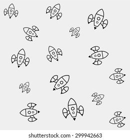 Geometric simple black and white minimal pattern, space, rocket, shuttle, spaceship
