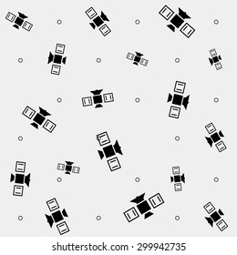 Geometric simple black and white minimal pattern, space, rocket, shuttle, spaceship