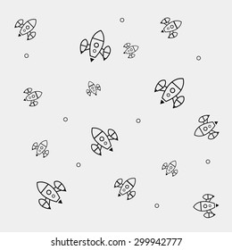 Geometric simple black and white minimal pattern, space, rocket, shuttle, spaceship