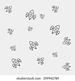 Geometric simple black and white minimal pattern, space, rocket, shuttle, spaceship