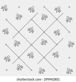 Geometric simple black and white minimal pattern, space, rocket, shuttle, spaceship