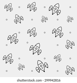Geometric simple black and white minimal pattern, space, rocket, shuttle, spaceship