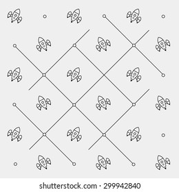 Geometric simple black and white minimal pattern, space, rocket, shuttle, spaceship