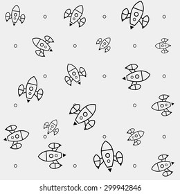Geometric simple black and white minimal pattern, space, rocket, shuttle, spaceship
