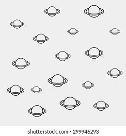 Geometric simple black and white minimal pattern, space, planet, Saturn