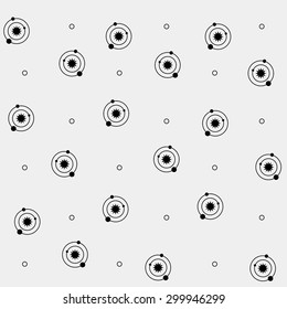 Geometric simple black and white minimal pattern, space, sun, solar system with orbits