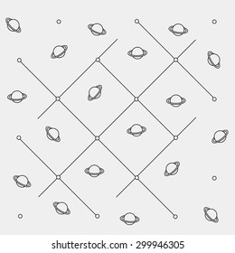 Geometric simple black and white minimal pattern, space, planet, Saturn