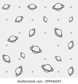 Geometric simple black and white minimal pattern, space, planet, saturn