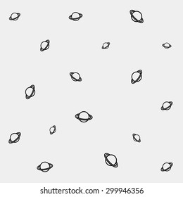 Geometric simple black and white minimal pattern, space, planet, Saturn