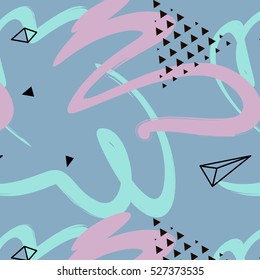 Geometric simple blue,violet minimalistic pattern, triangles pattern. Contemporary pastel decoration. Hipster hand drawn brush pattern. Stylish vector geometric strokes fantasy print .Speed style art
