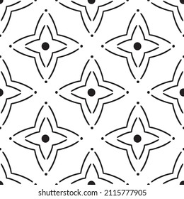 Geometric simple boho seamless pattern with. Abstract shapes. Vintage, retro mid century style texture for modern textile, fabric, home decor, wallpaper. Bohemian 60s black and white background