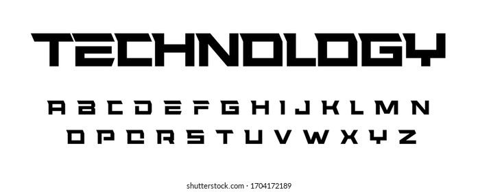 Geometric simple font, thick straight square letters, trendy font with spurs. Vector font set for technology, sport, architecture themes. Vector typography