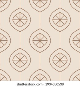 Patrón geométrico simple y fluido a mediados de siglo con formas abstractas. Textura vintage de estilo retro para textil moderno, tela, decoración casera, papel pintado. Antecedentes bohemios de los años 60. Beige y marrón
