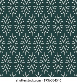 Patrón geométrico simple y sin fisuras a mediados de siglo con triángulos hippie abstractos en verde. Textura vintage de estilo retro para textil moderno, tela, decoración casera, papel pintado. Antecedentes bohemios de los años 60