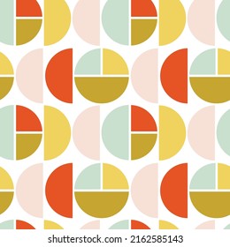 Geometric Simple Mid Century Seamless Pattern With Semicircles. Vintage, Retro Style Texture For  Textile, Fabric, Home Decor, Wallpaper. Bohemian 60s Background. Pastel Colors