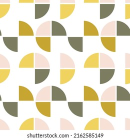 Patrón geométrico simple y fluido a mediados de siglo con semicírculos. Textura vintage de estilo retro para textil, tela, decoración casera, papel pintado. Antecedentes bohemios de los años 60. Colores pasteles